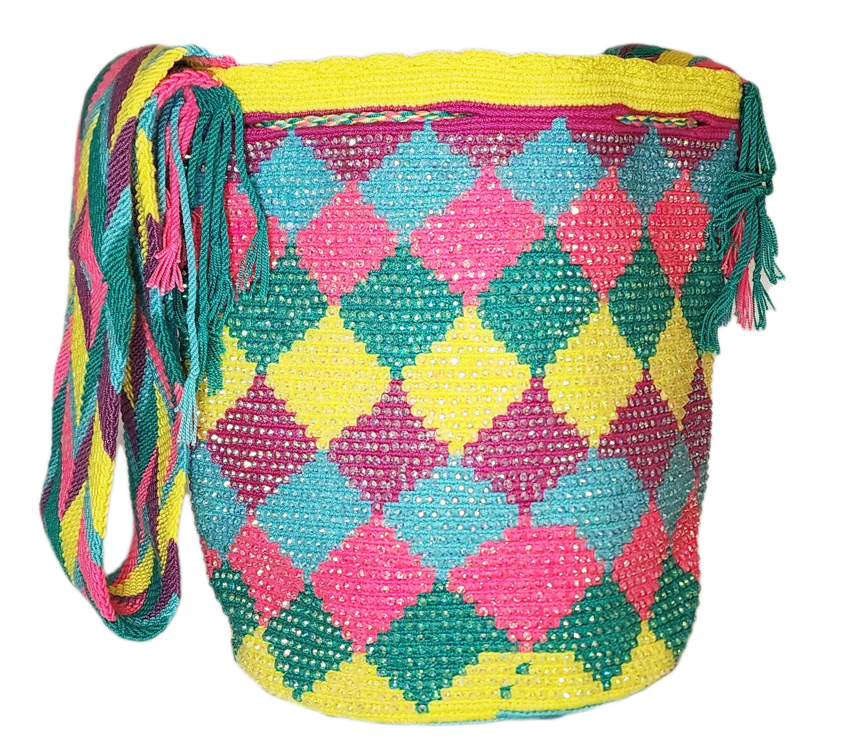 Isabelle Handmade Crochet Wayuu Mochila Bag with Crystals