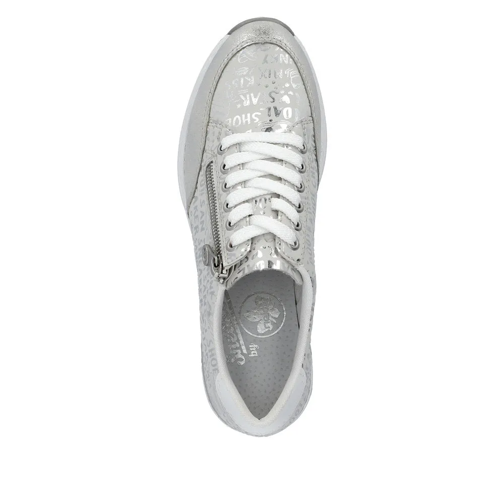 Ladies Rieker Lace Up Trainers Sneakers Silver Wedge Zip N4316-90 sale