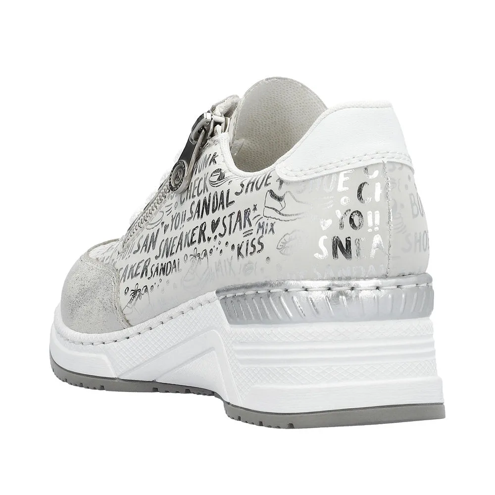 Ladies Rieker Lace Up Trainers Sneakers Silver Wedge Zip N4316-90 sale