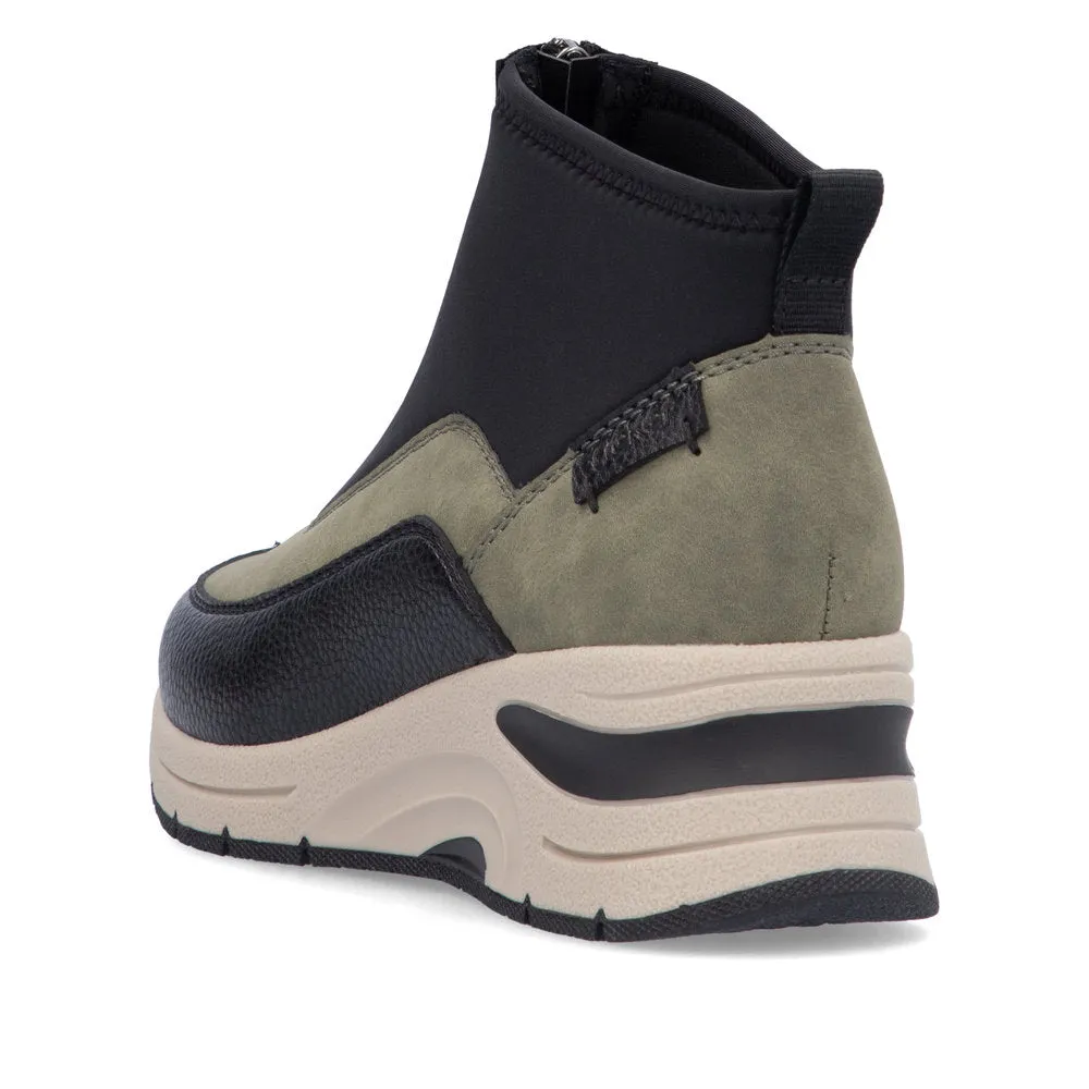 Ladies Rieker Zip Trainer Boots Sneaker Wedge Green N9362-54