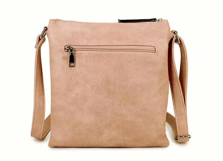 LARGE BLUSH PINK MULTI COMPARTMENT CROSSBODY BAG WITH LONG STRAP