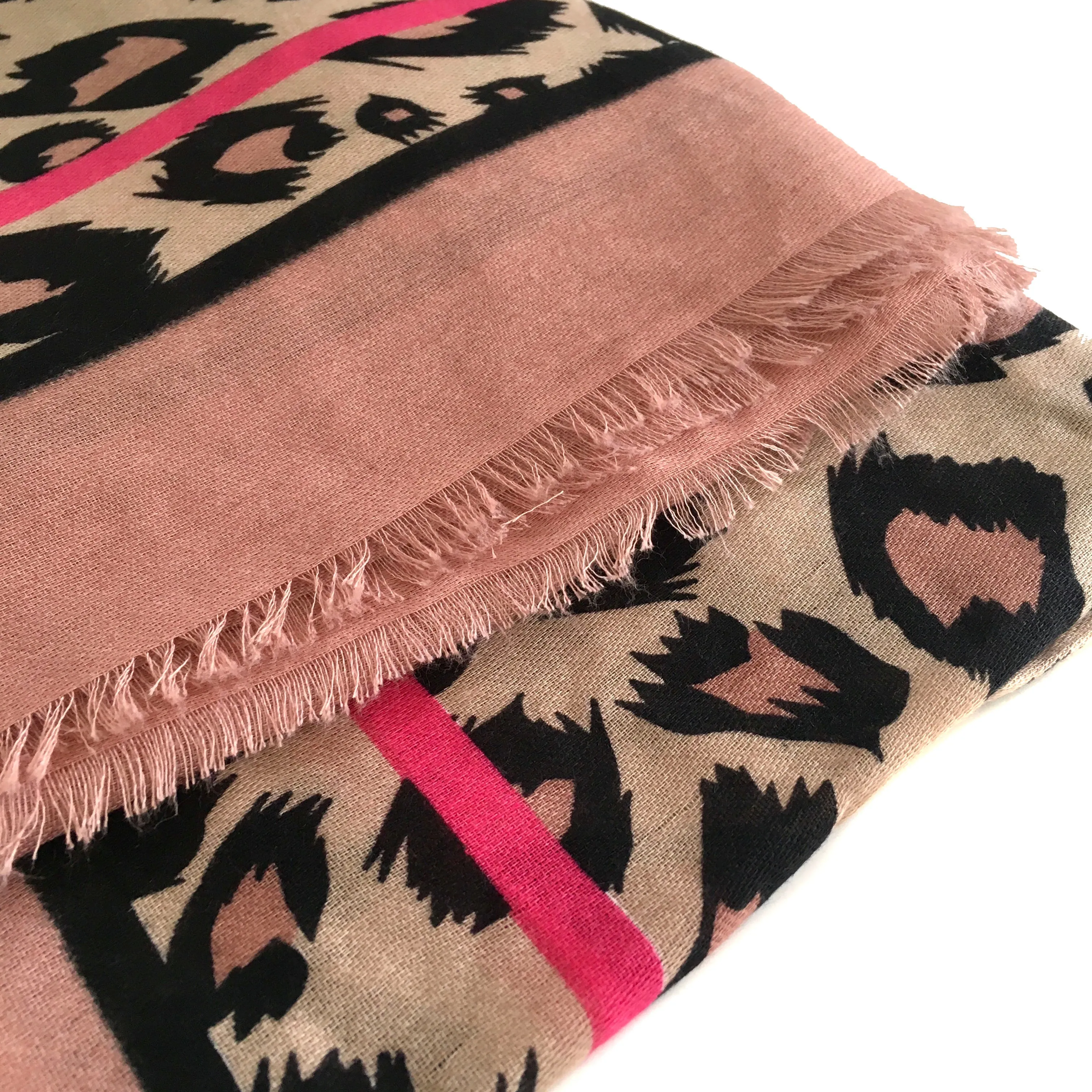 LARGE BLUSH PINK STRIPE LEOPARD PRINT SCARF