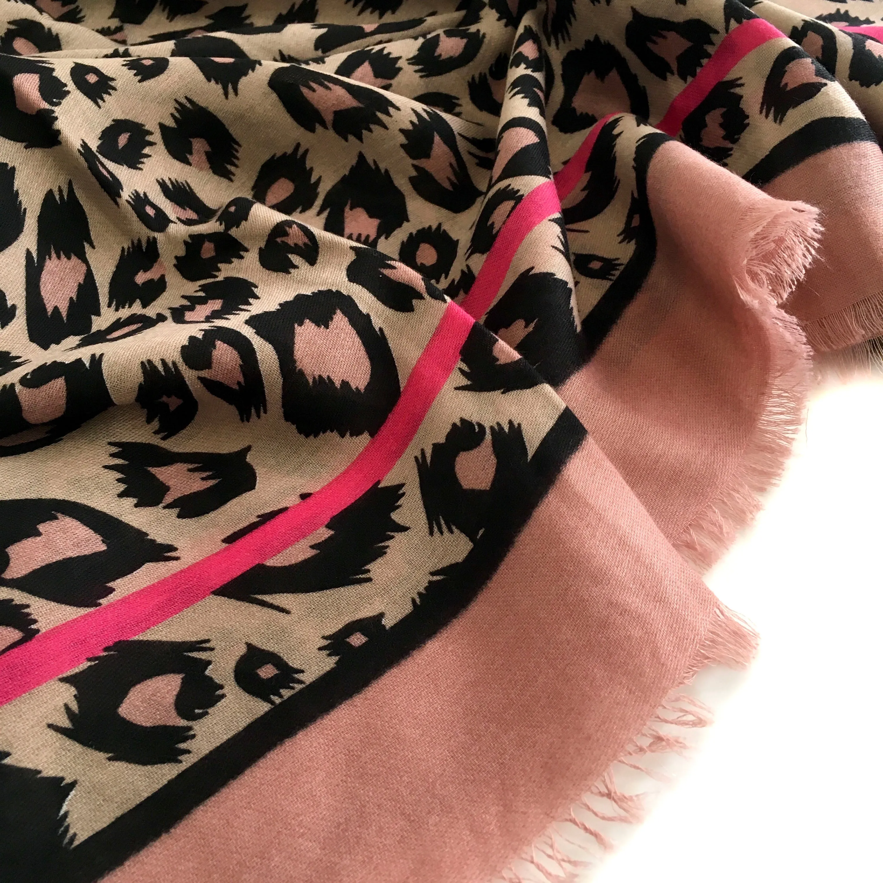 LARGE BLUSH PINK STRIPE LEOPARD PRINT SCARF