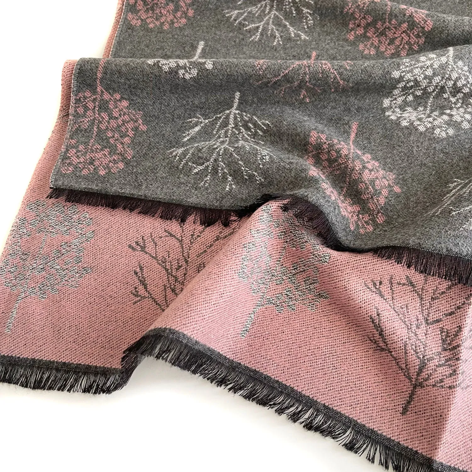 LARGE GREY BLUSH SKANDI TREE REVERSIBLE WINTER SHAWL WRAP BLANKET SCARF