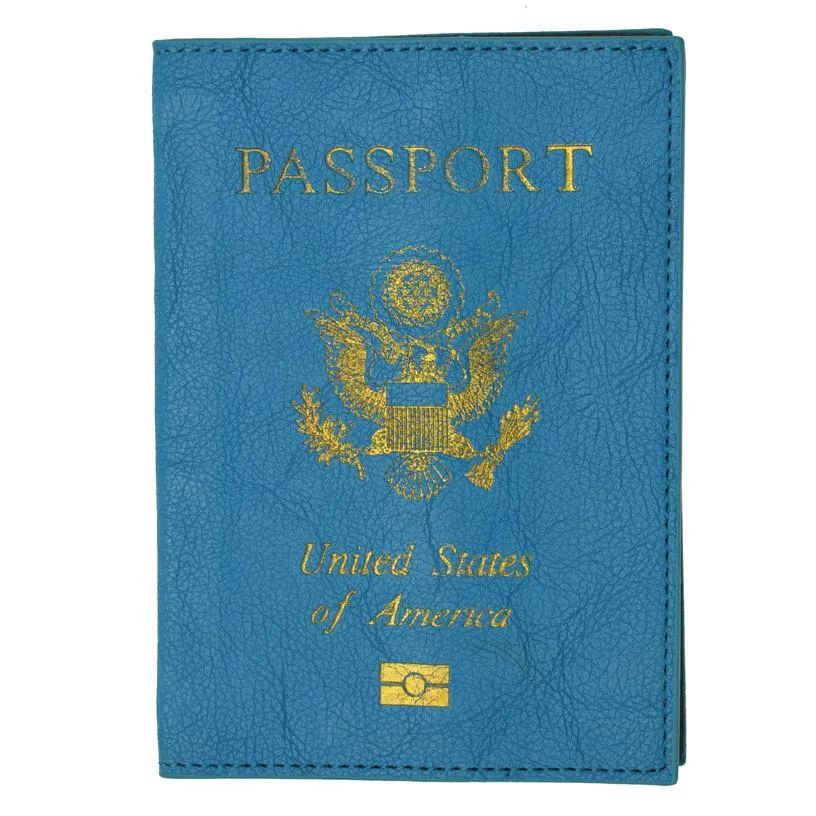 Leather USA Logo Passport Holder - Turquoise