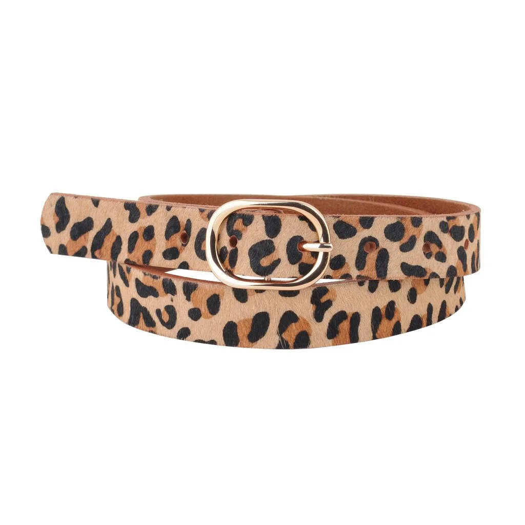 Leopard Print Calf Hair Genuine Leather Belt