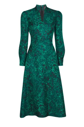 Long-Sleeved Midi-length Dress in Silk/Wool Matelassé - Sophie