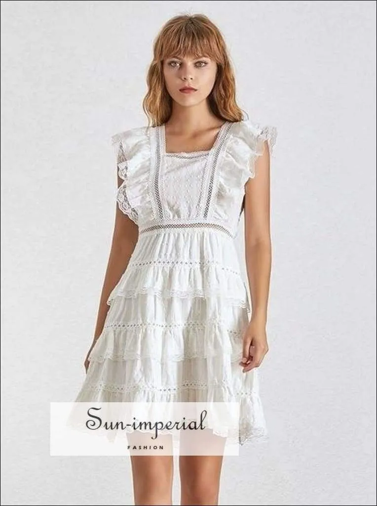 Lora Dress - Elegant Solid Women Dress Square Collar Sleeveless High Waist Ruffles Slim Mini