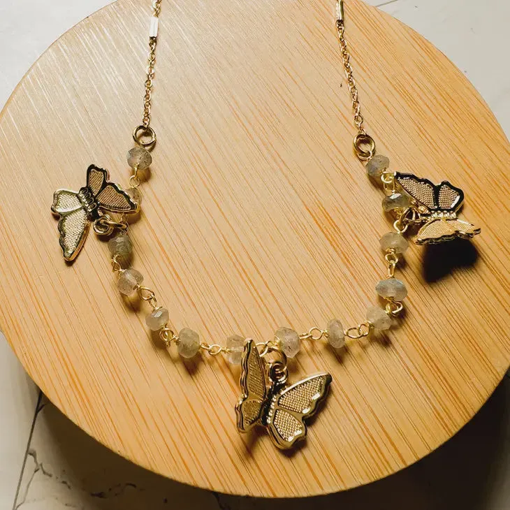 Mila: Tiny Triple Butterfly Neck 2 Moonstone