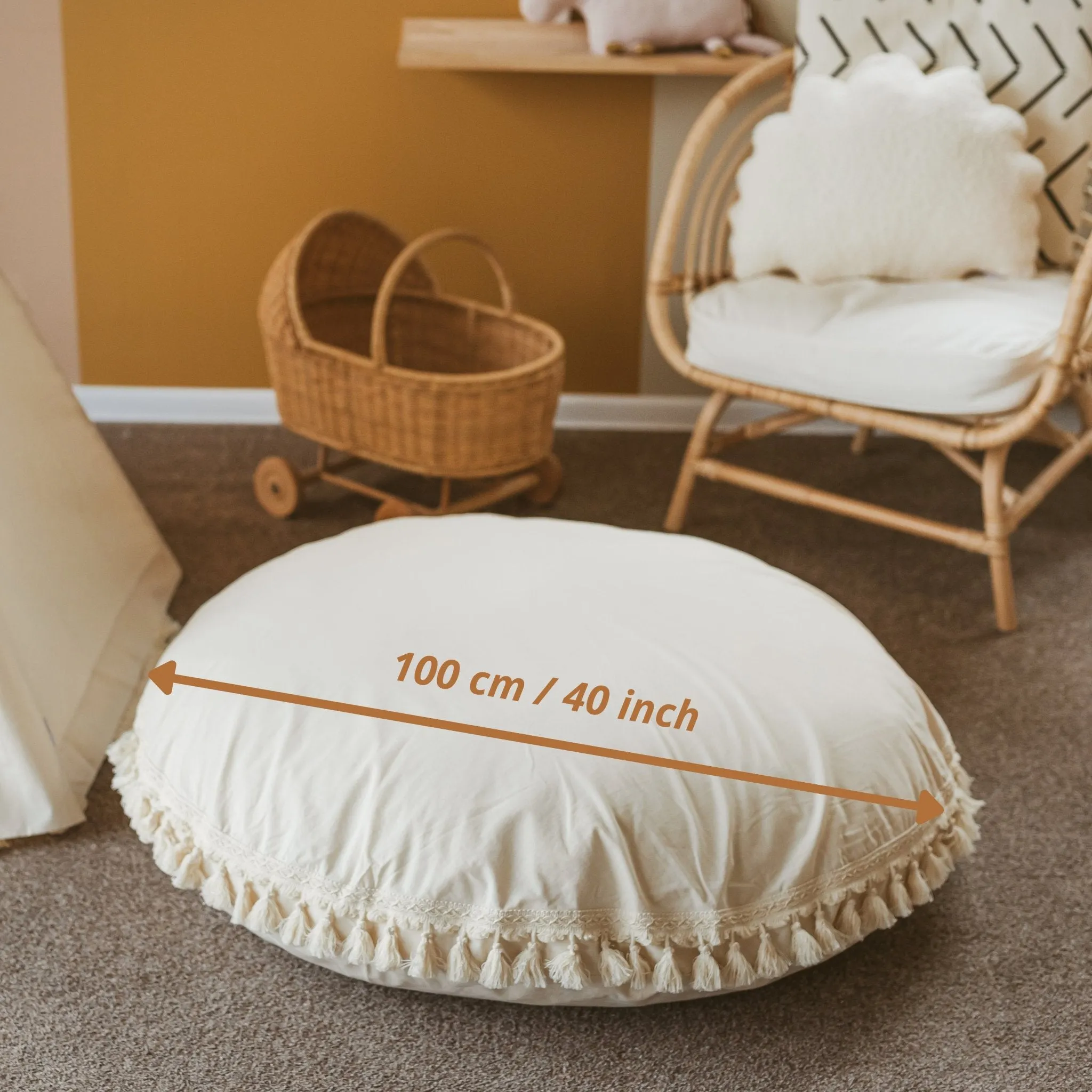 MiniCamp Big Floor Cushion With Tassels - Ecru