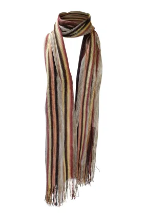 MISSONI Orange Label Pink Brown Yellow Striped Scarf (70")