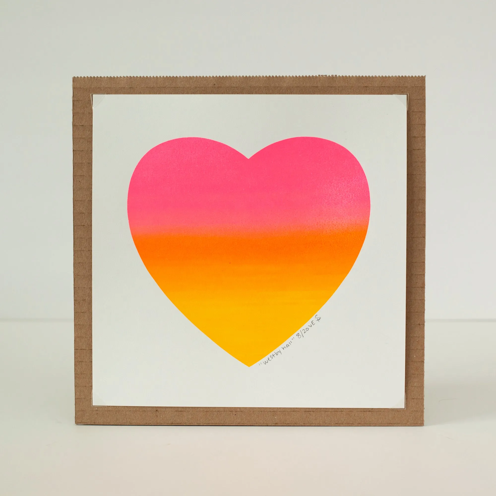 neon heart art print, sunset colored split fountain art print, OOAK art