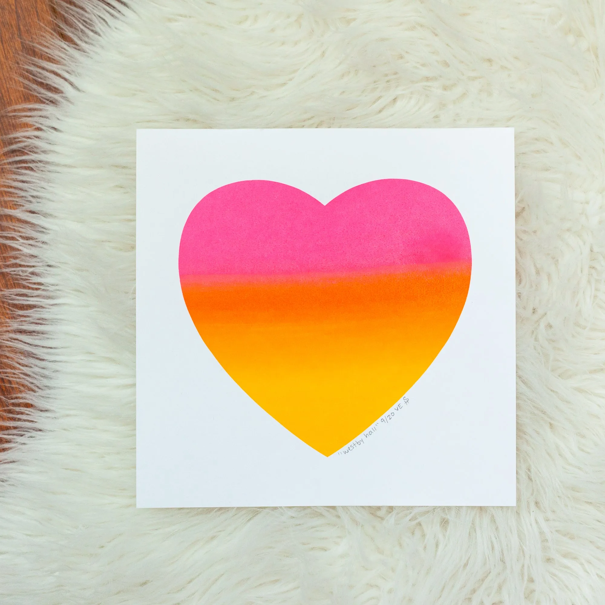 neon heart art print, sunset colored split fountain art print, OOAK art