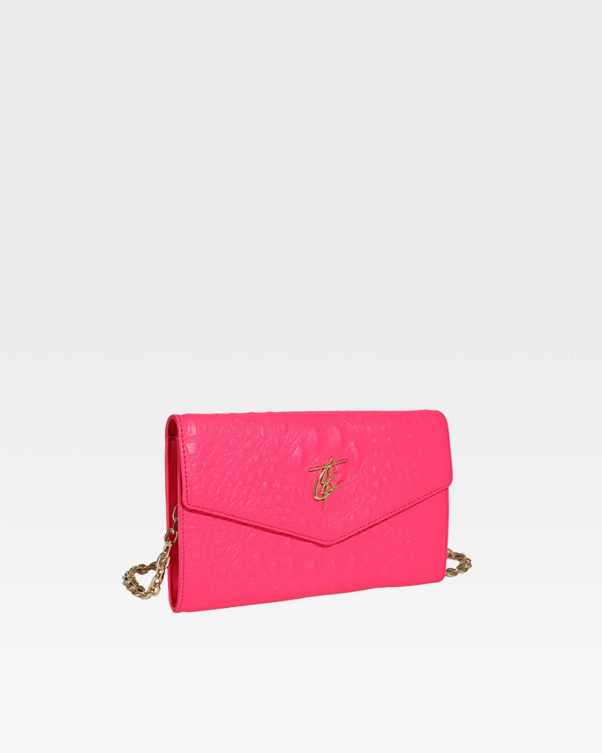 Neon Pink Apollo 2 Faux Crocodile Skin Clutch Shoulder Bag