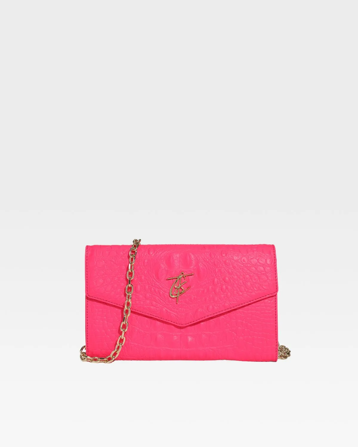 Neon Pink Apollo 2 Faux Crocodile Skin Clutch Shoulder Bag