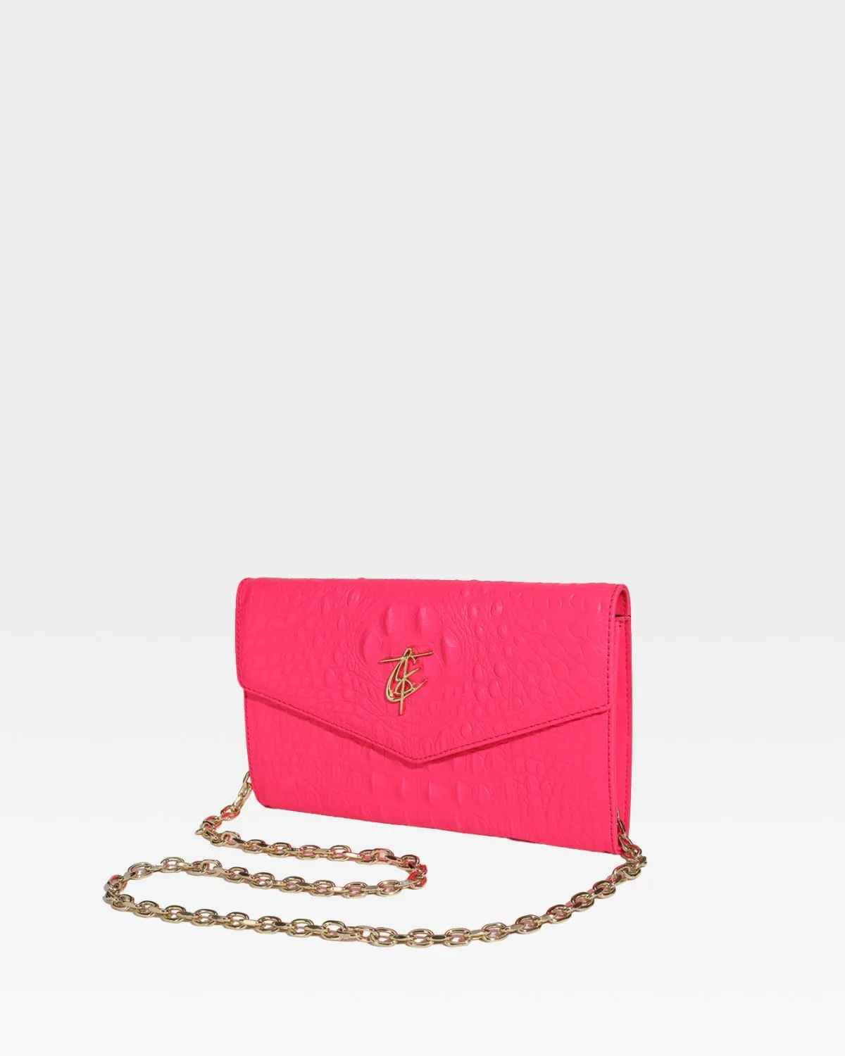 Neon Pink Apollo 2 Faux Crocodile Skin Clutch Shoulder Bag