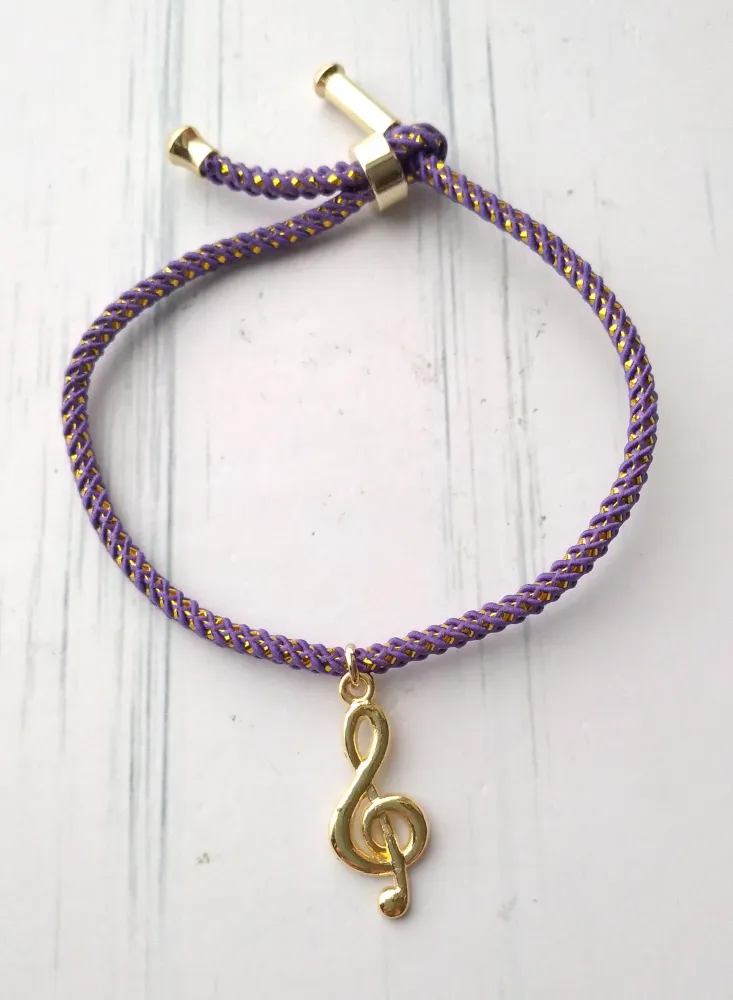 Olivia 2 G Clef Metallic Cord Slider Bracelet