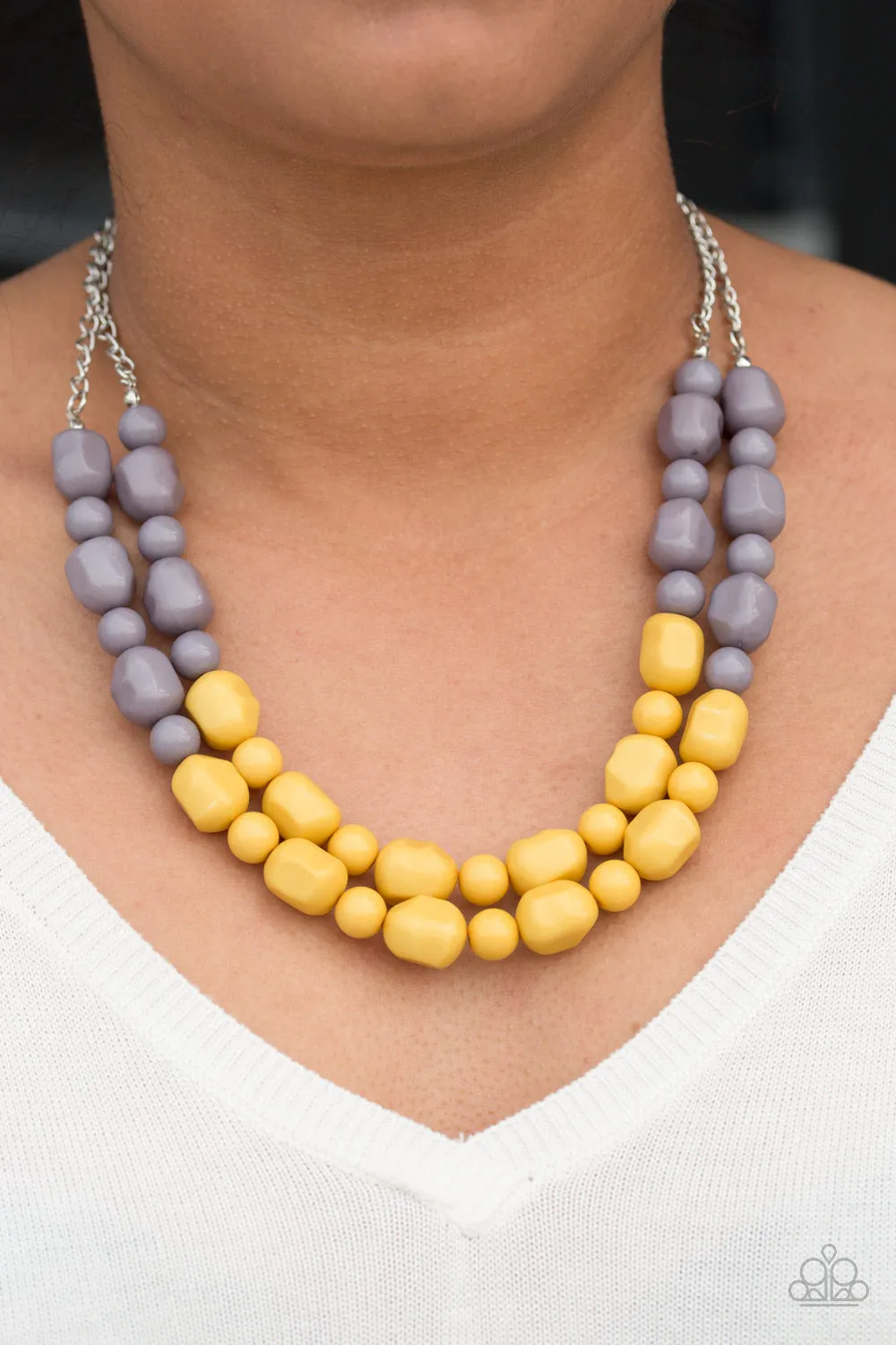 Paparazzi Accessories  - Island Excursion #N99 Peg -  Yellow/Grey  Necklace