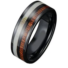 Personalized Men's Promise Ring - Wood and Deer Antler Inlay Real Tungsten