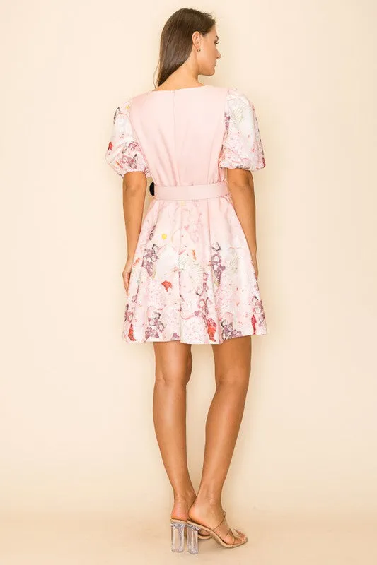 Pink Belted Floral Dress