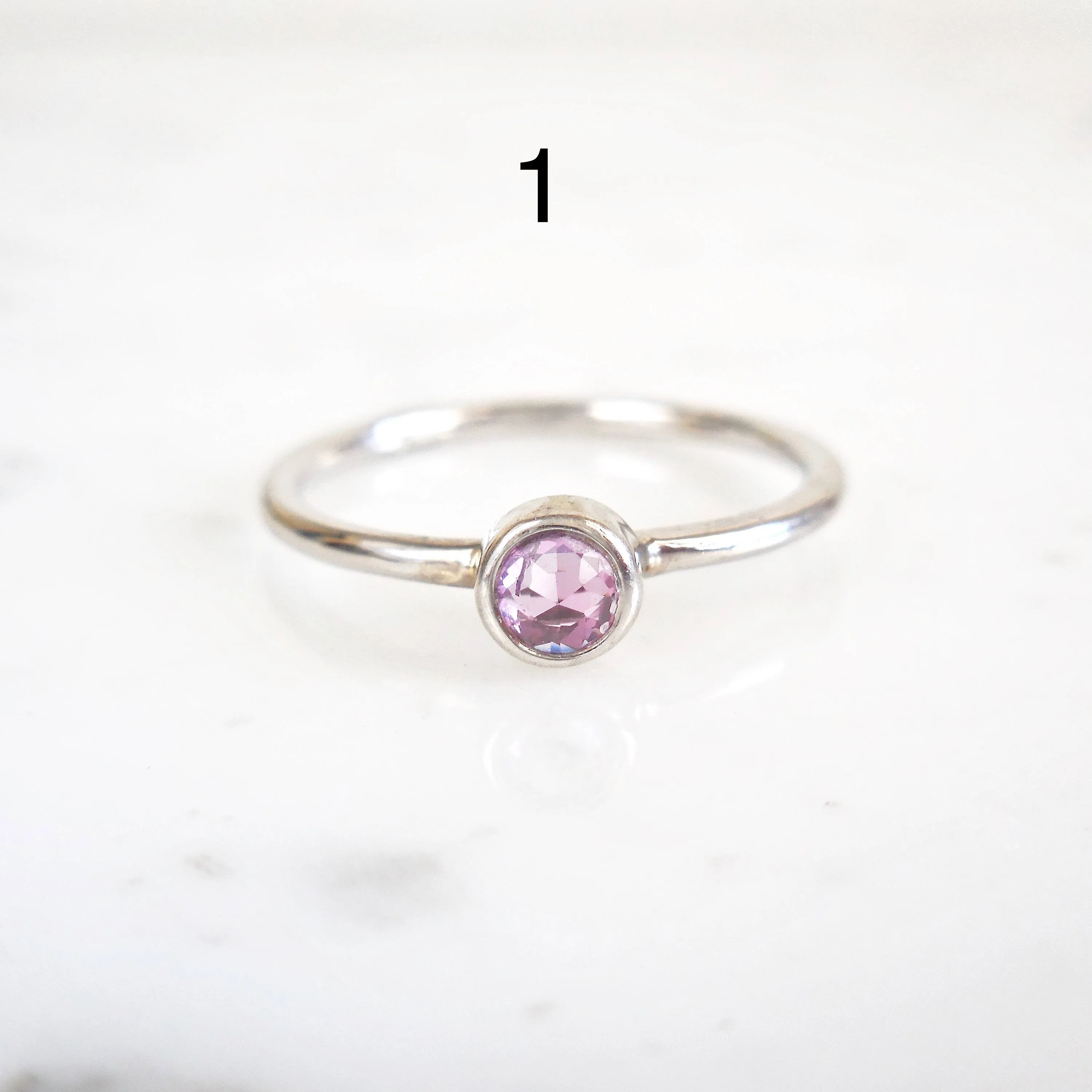 Pink Sapphire Ring - Bezel Set Sapphire Stacking Ring - Lavender Sapphire Gold Ring