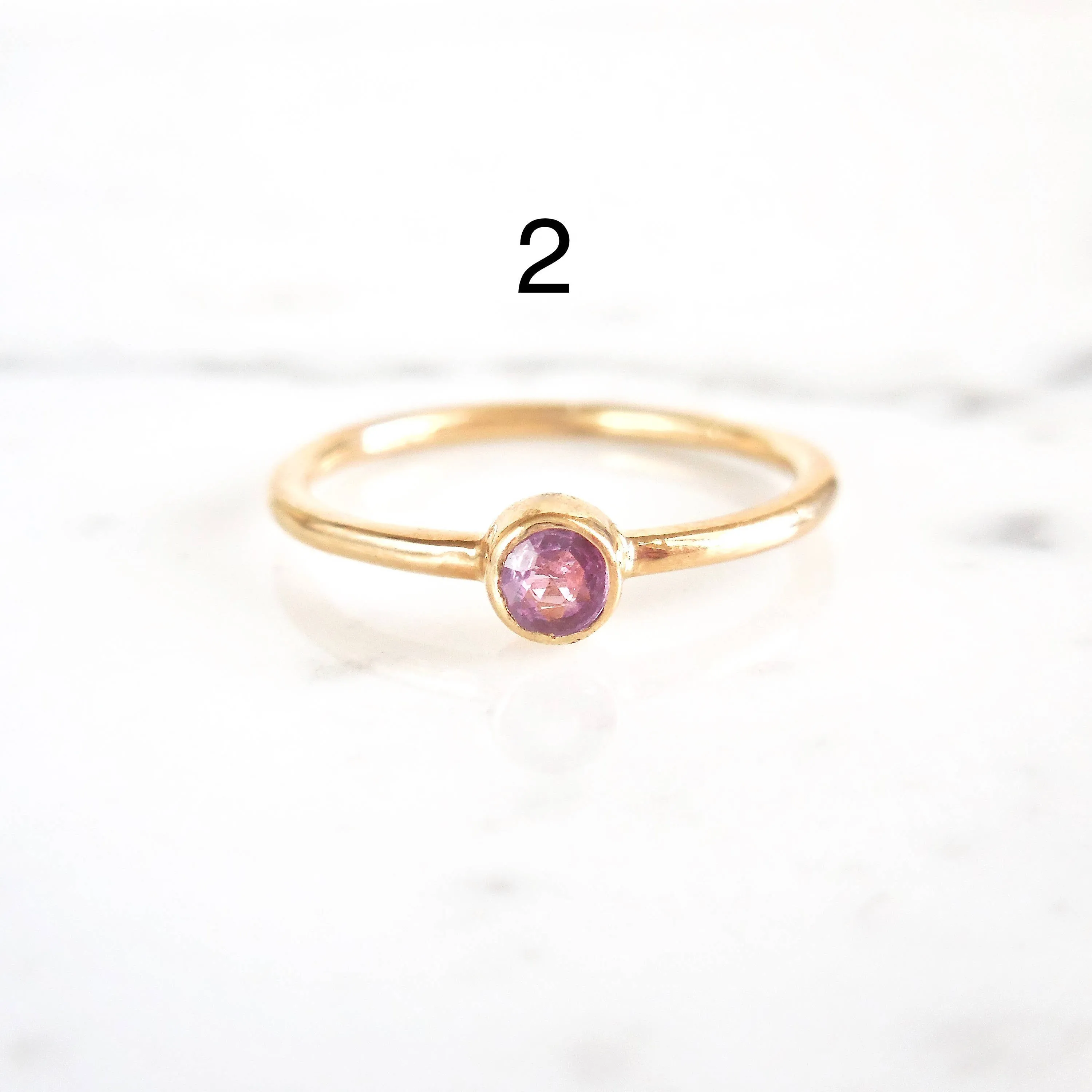 Pink Sapphire Ring - Bezel Set Sapphire Stacking Ring - Lavender Sapphire Gold Ring