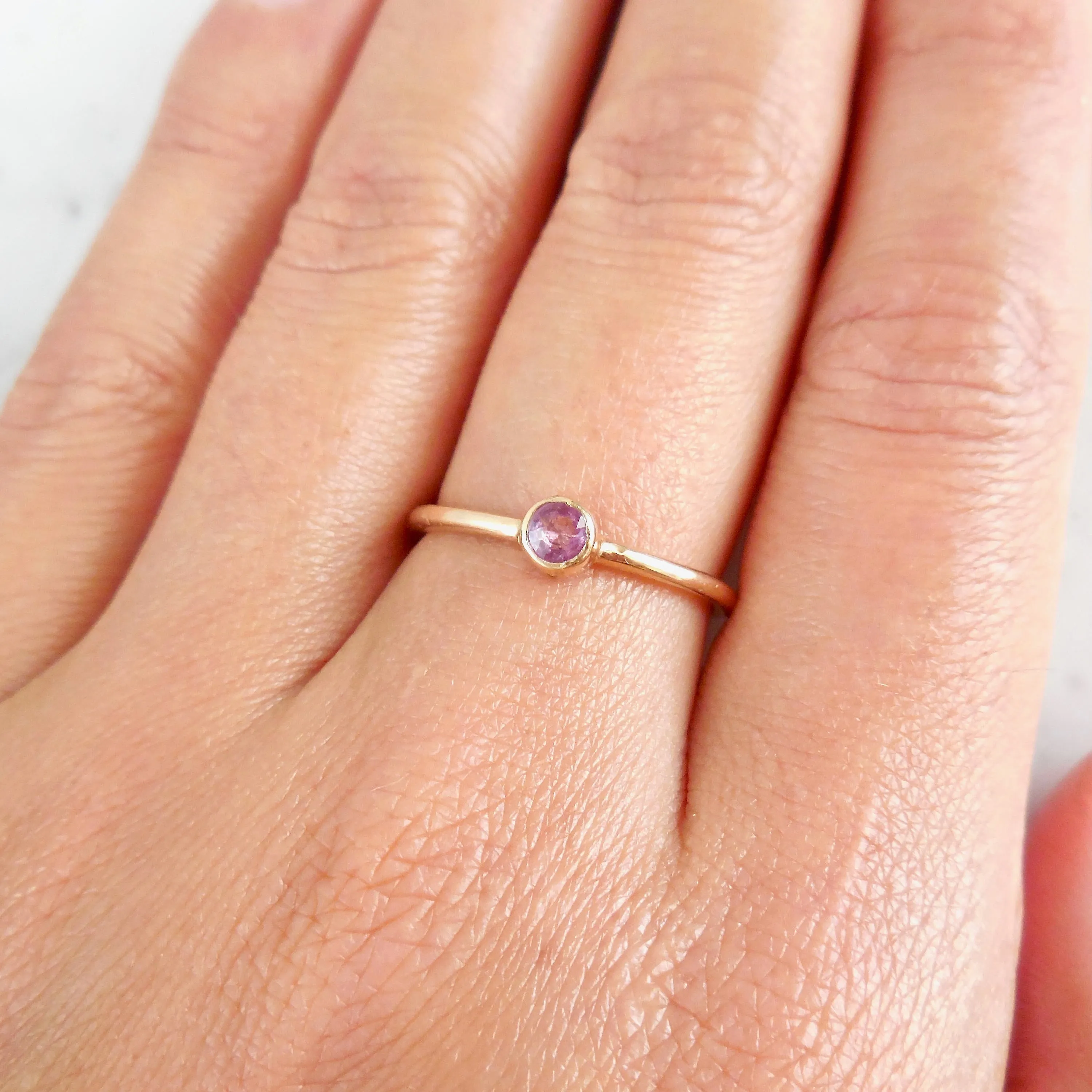 Pink Sapphire Ring - Bezel Set Sapphire Stacking Ring - Lavender Sapphire Gold Ring