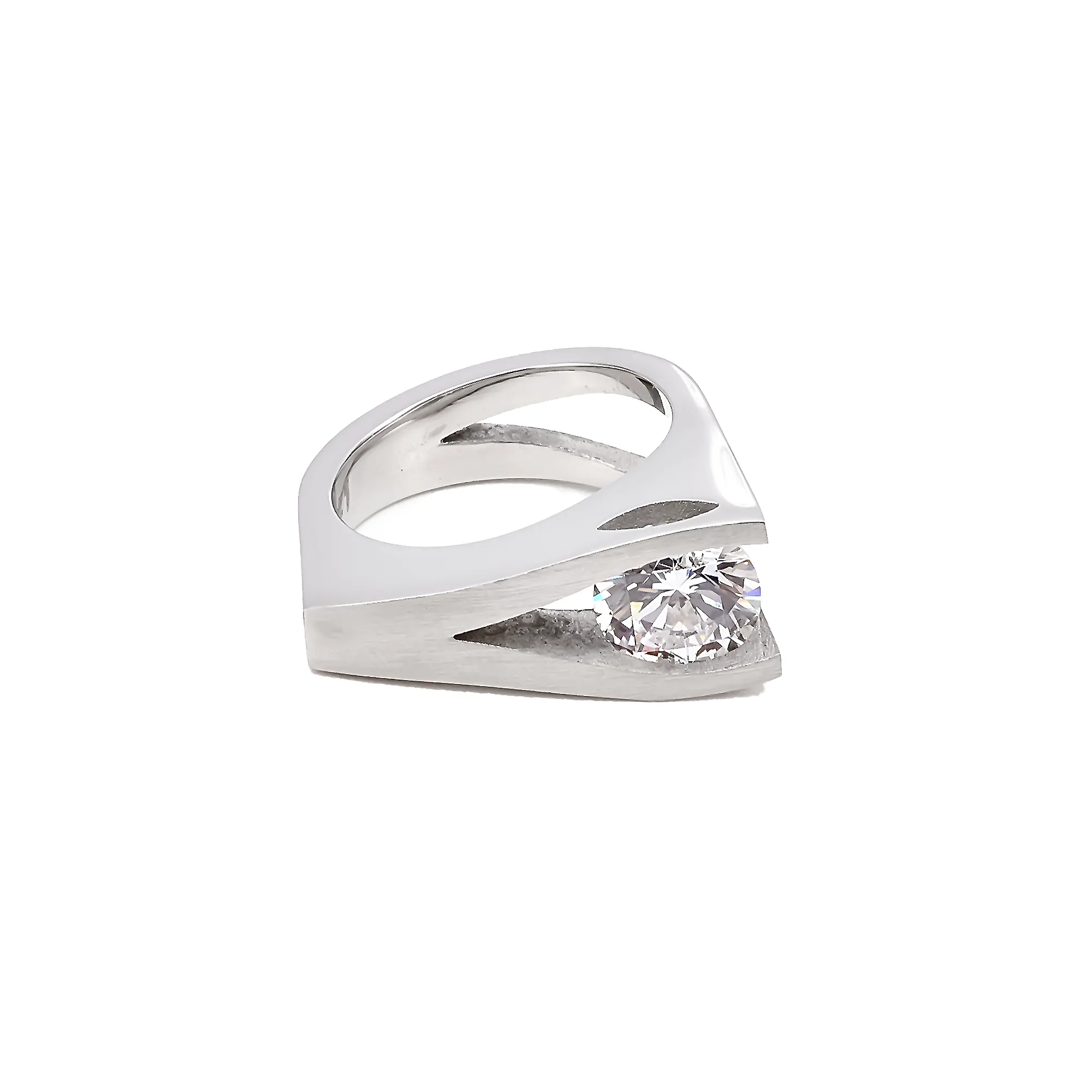 RG095W B.Tiff Wishbone 2 ct Stainless Steel Solitaire Ring