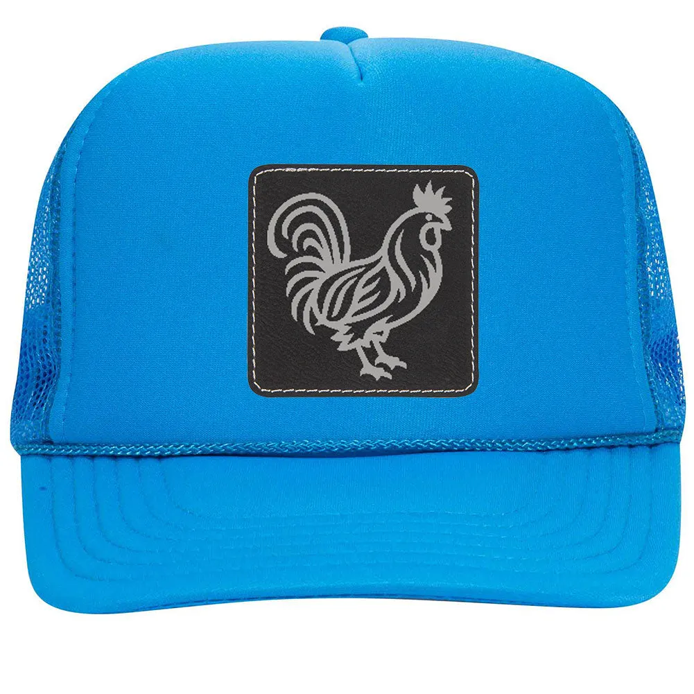 Rooster Leatherette Neon 5 Panel High Crown Foam Mesh Back Trucker Hat - For Men and Women