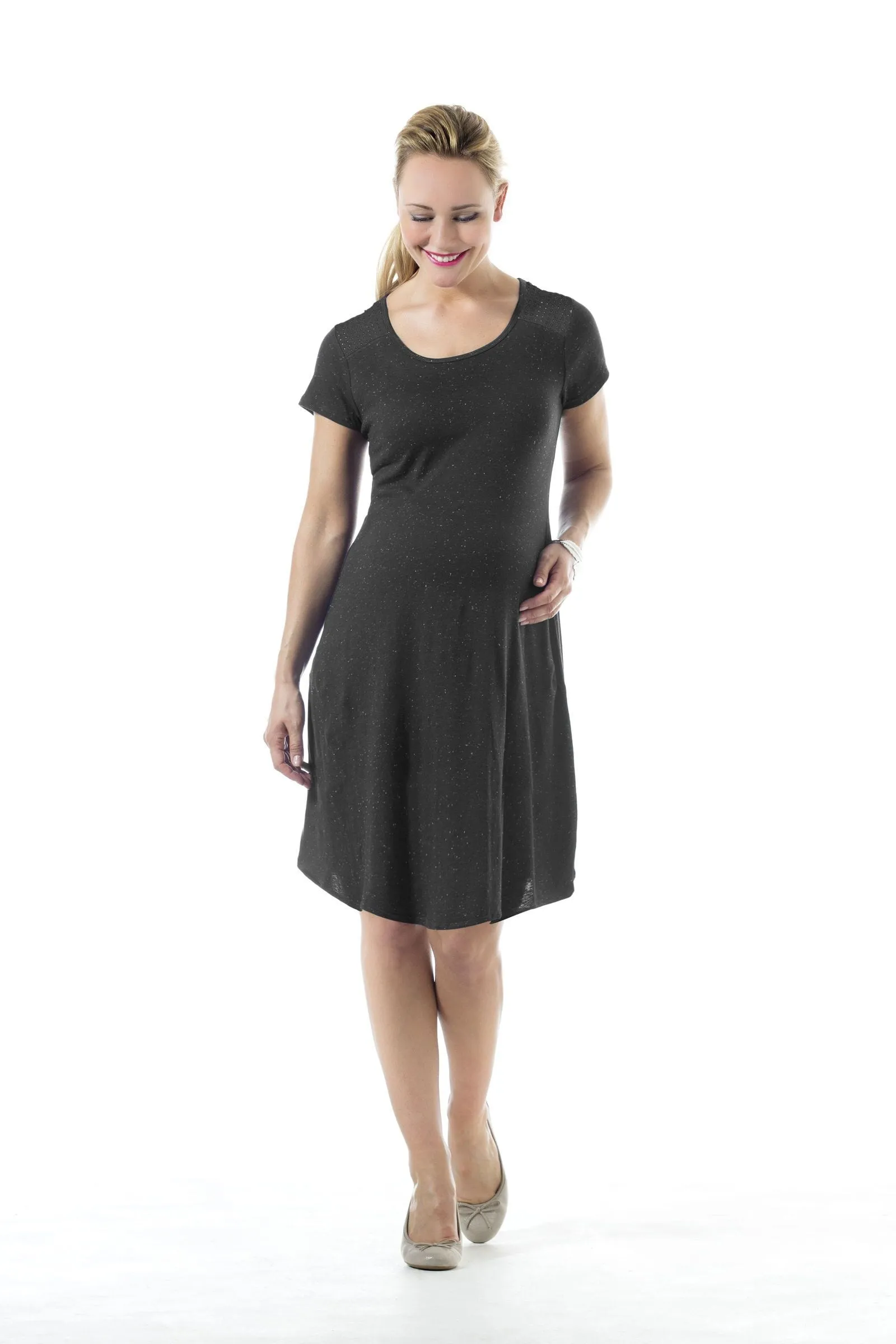 Short Sleeve Cerulean Nursing Dress Dark Grey