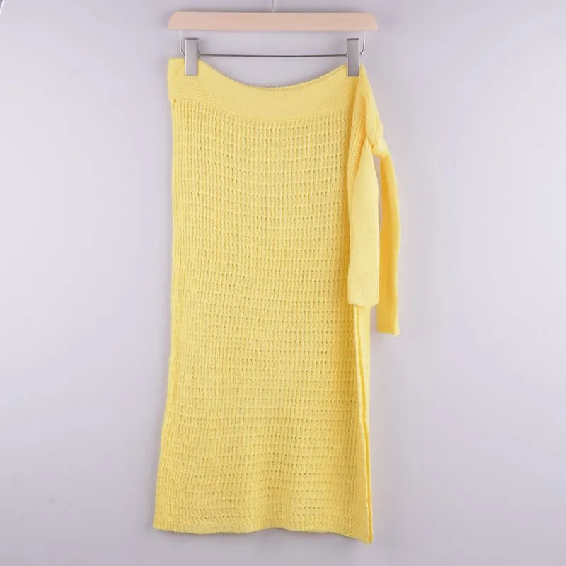 Spot Spring Summer Women Clothing Sexy See-through Hollow Out Hollow Out Cutout Knitted Dress Split Woven Beach Skirt