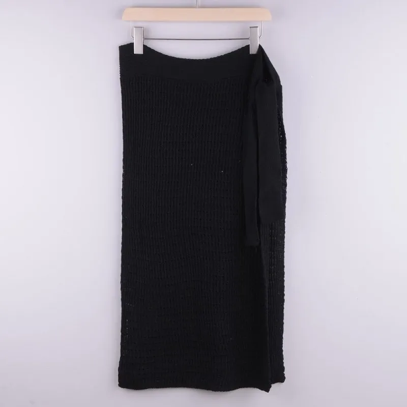 Spot Spring Summer Women Clothing Sexy See-through Hollow Out Hollow Out Cutout Knitted Dress Split Woven Beach Skirt