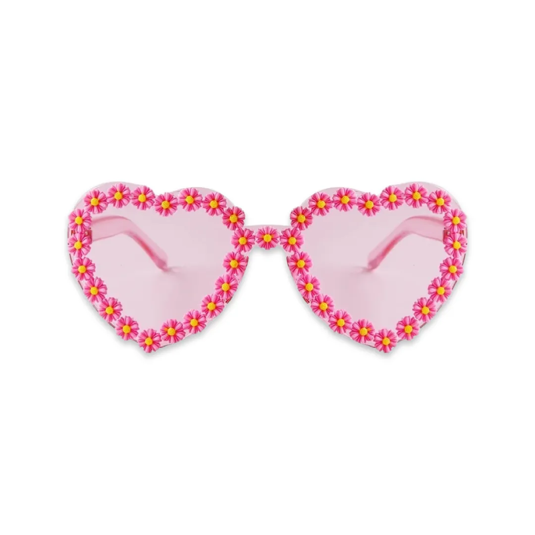 Sunglasses - Heart shaped daisy colour therapy glasses, Pink