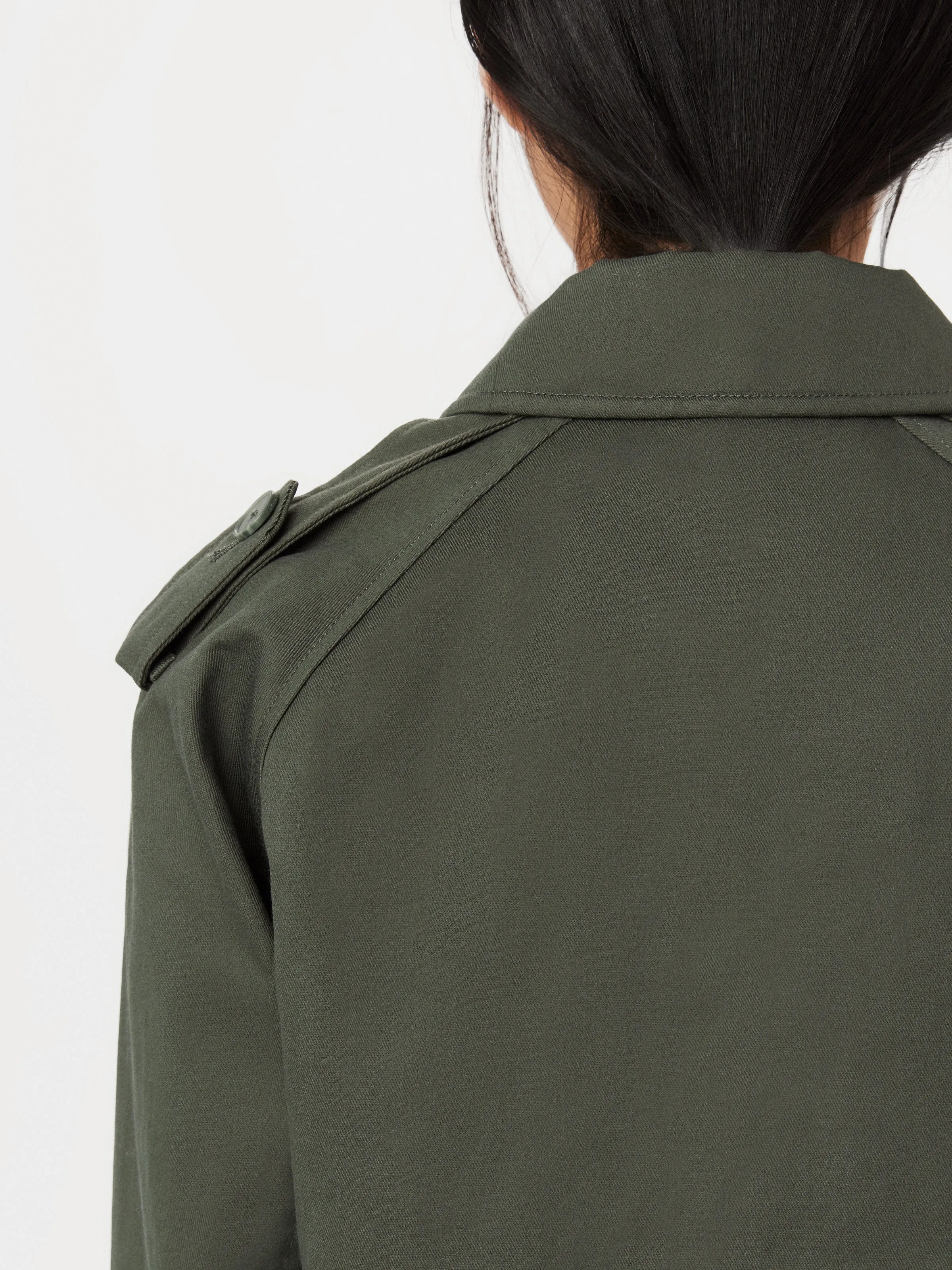 The Kapok Cropped Trench Coat in Boreal Green