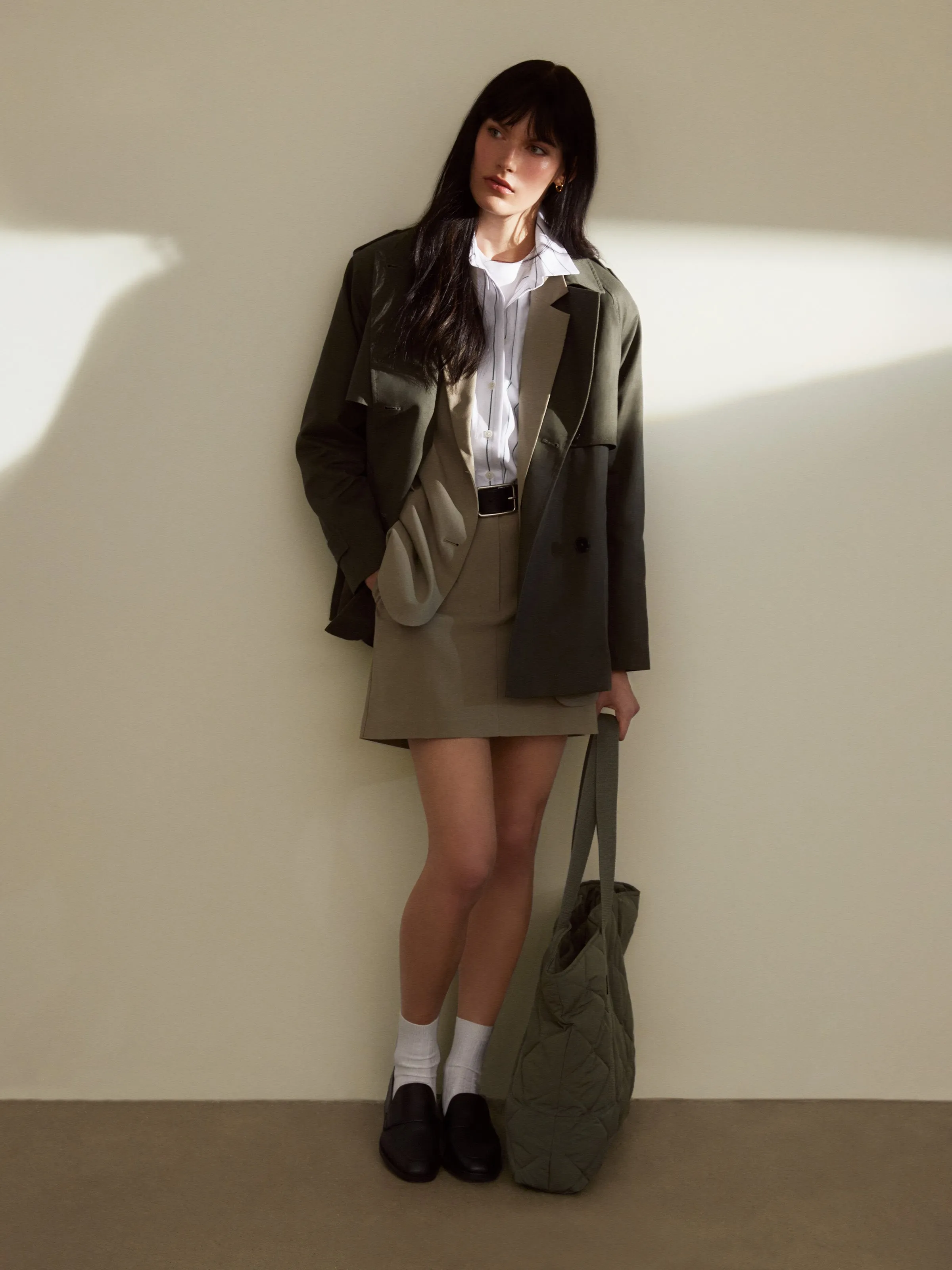 The Kapok Cropped Trench Coat in Boreal Green