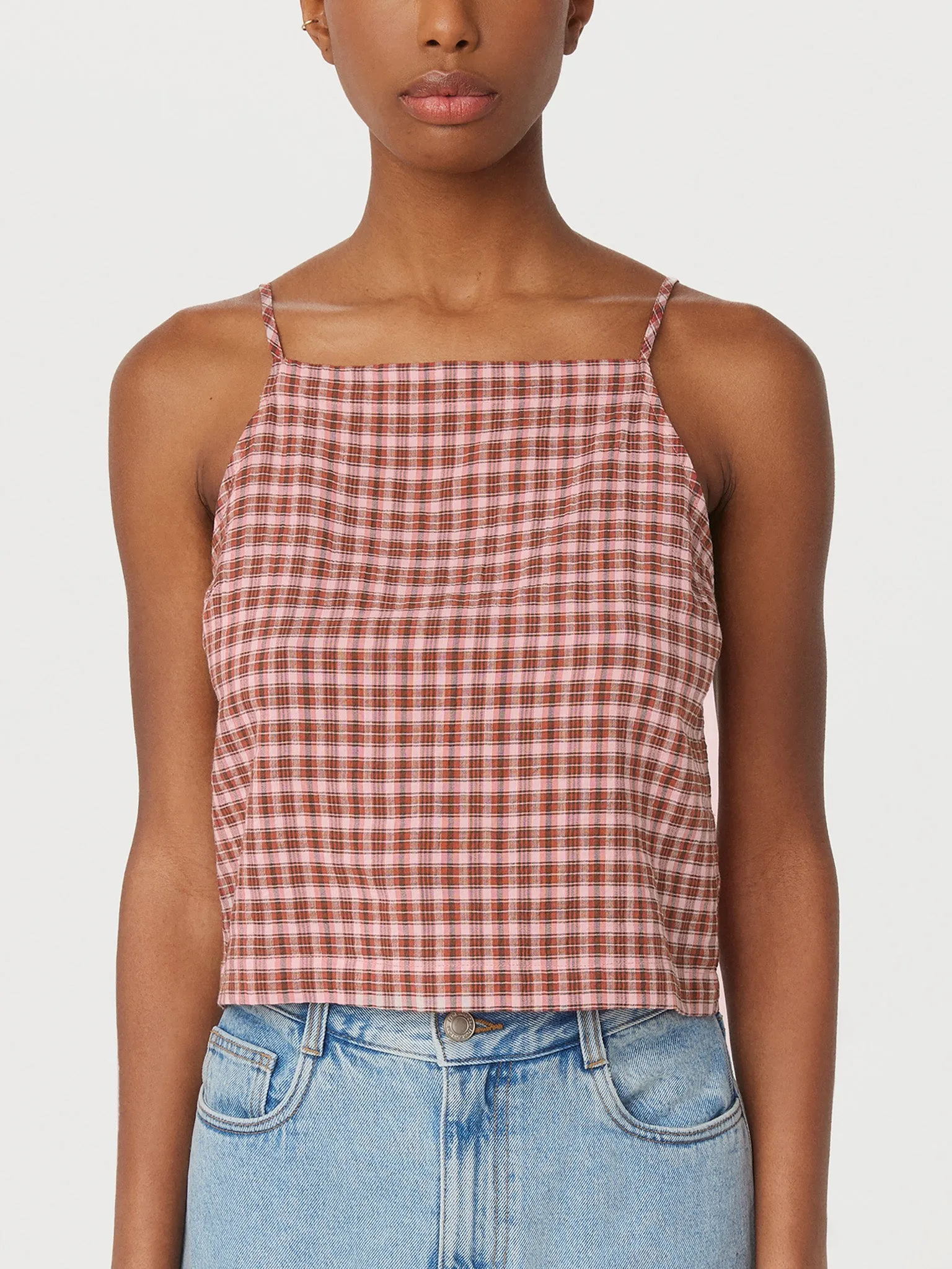 The Seersucker Shell Top in Red