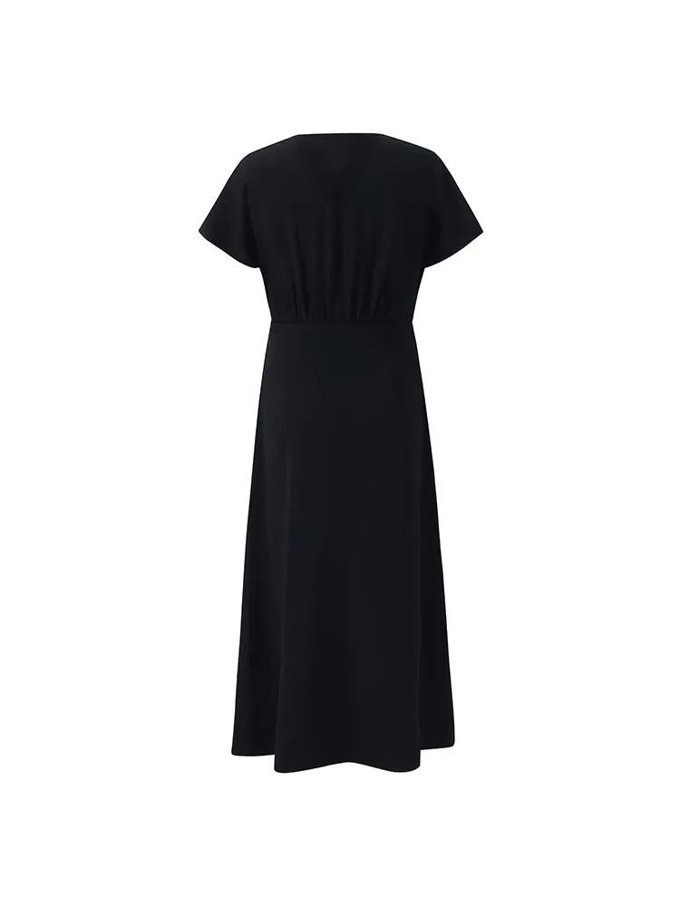 Triacetate V-Neck Ruched Women Midi Dress