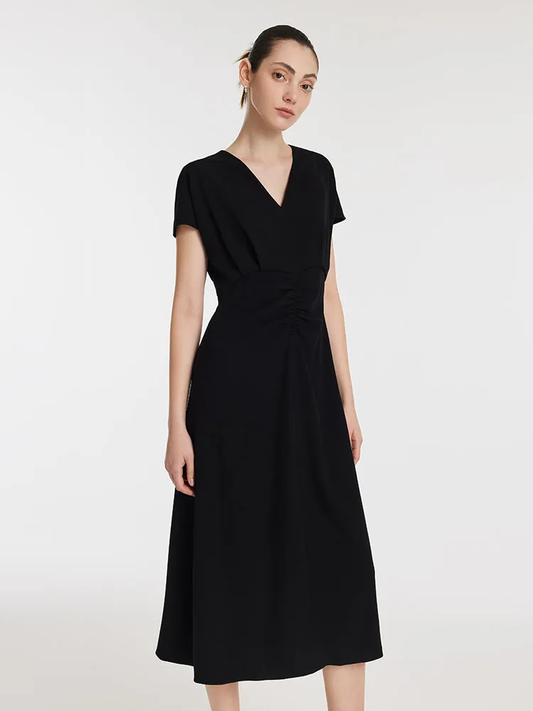 Triacetate V-Neck Ruched Women Midi Dress