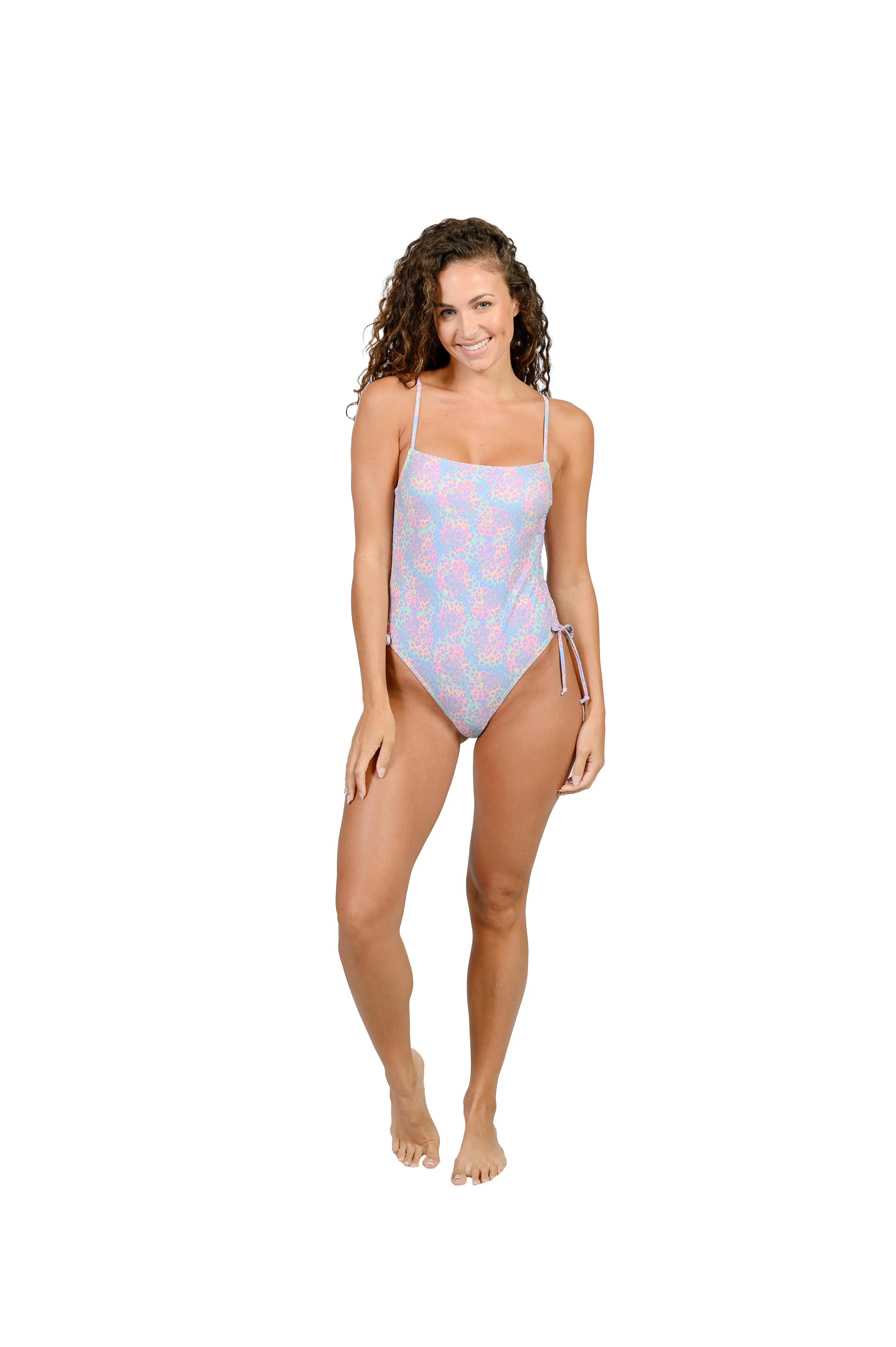 Women's bathing suit with ties on the sides and adjustable tie on the back