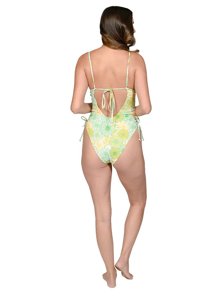 Women's bathing suit with ties on the sides and adjustable tie on the back