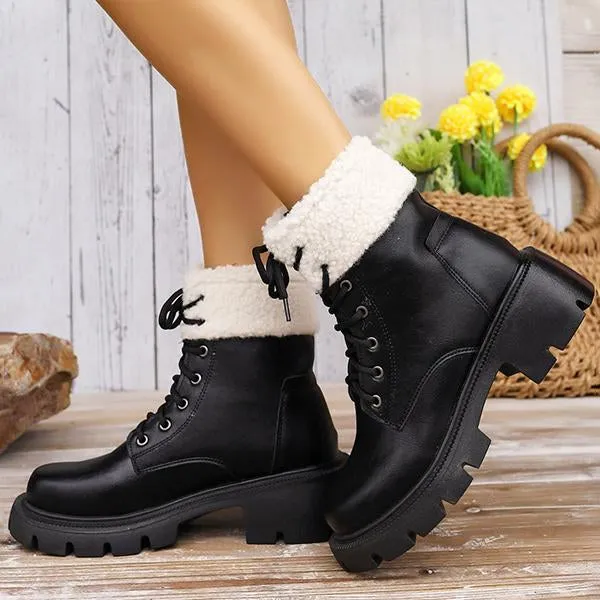 Women's Casual Fur Collar Cuffed Thick-Soled Martin Boots 29801010S