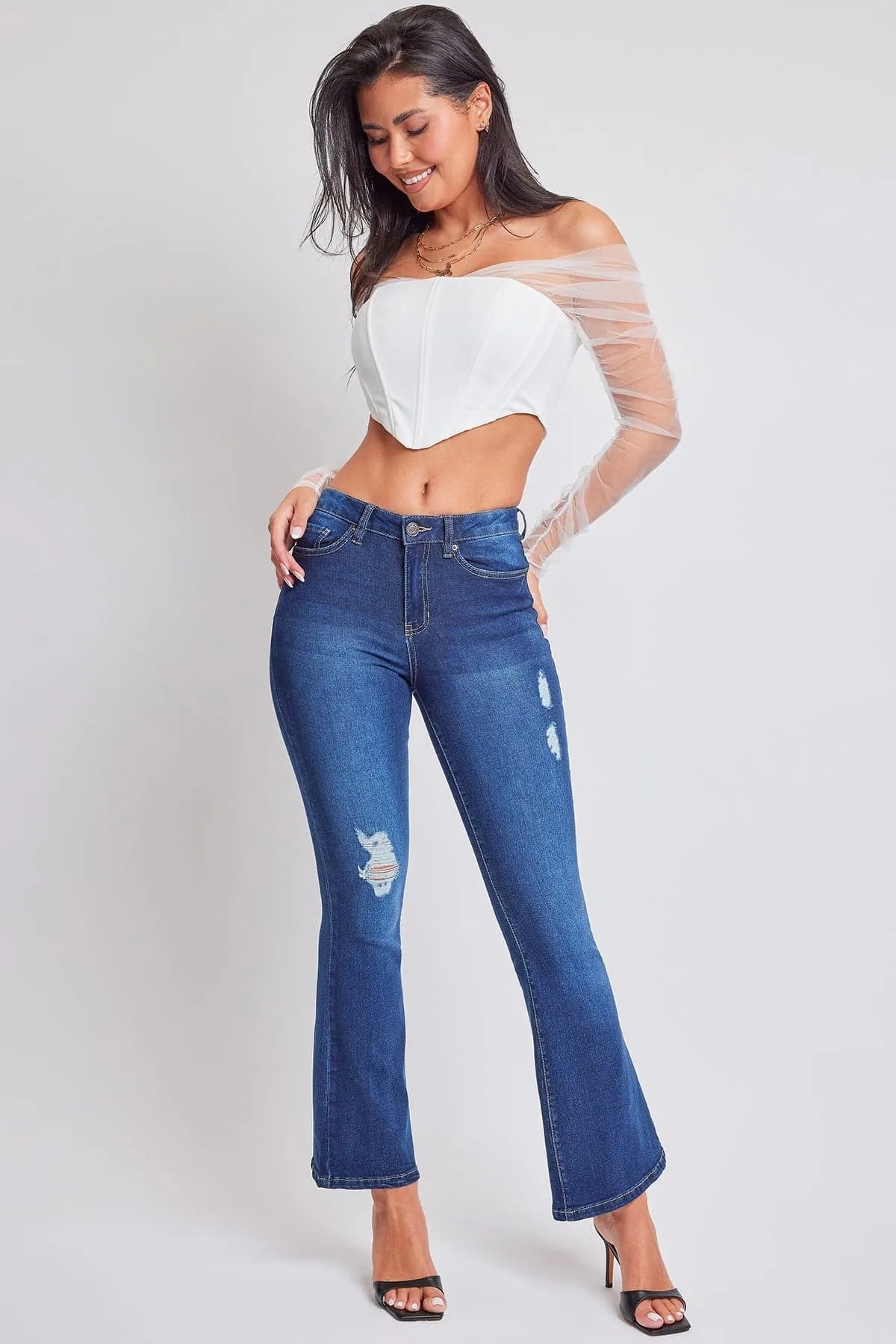 Women's Essential Distressed Flare Jeans-Distressed