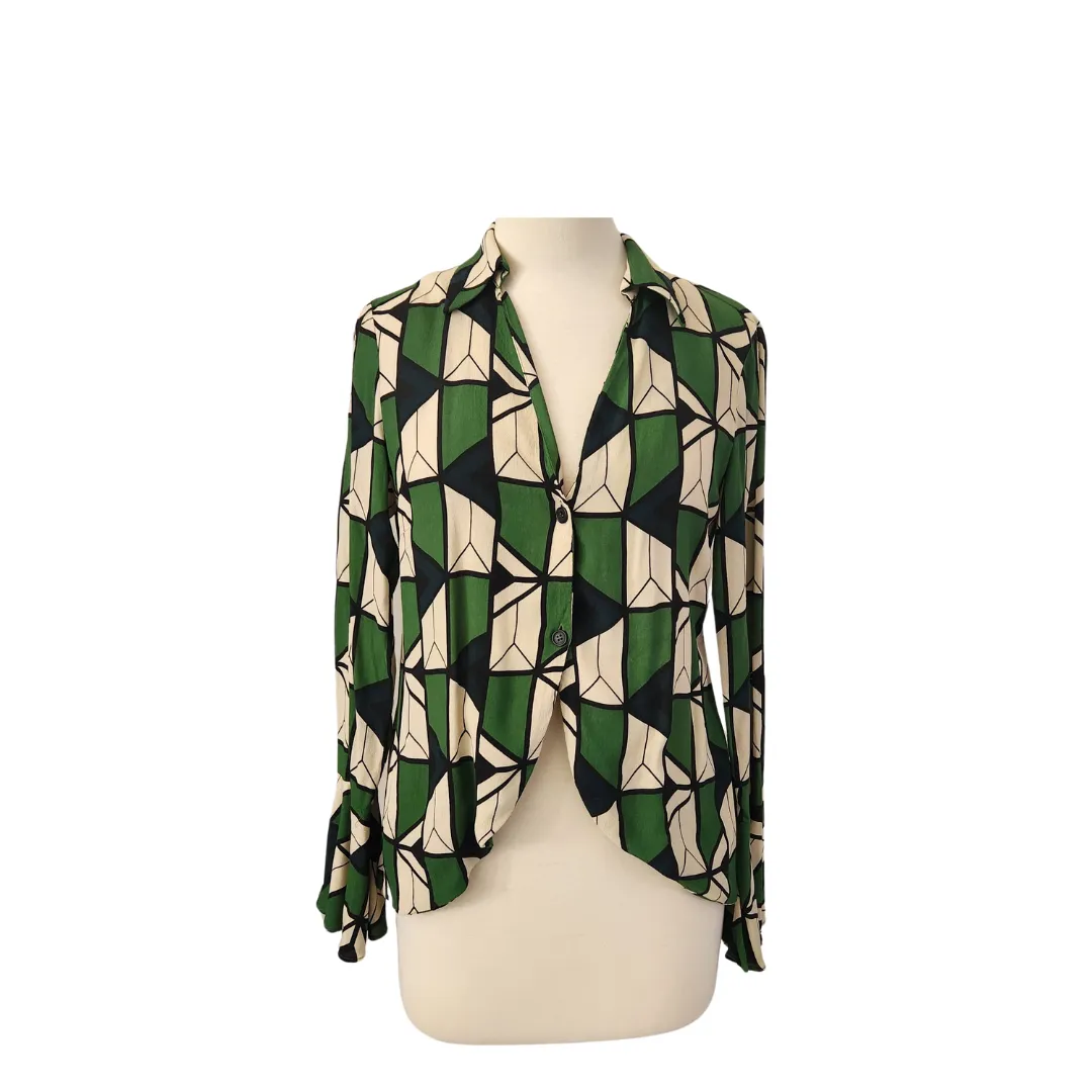 ZARA Green Printed Collared Shirt | Pre Loved |